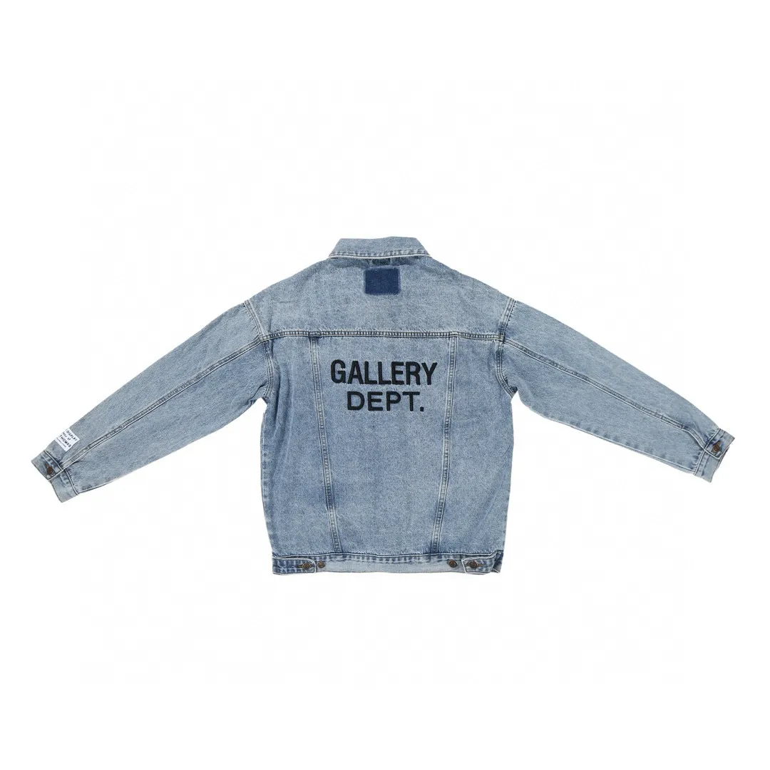 P260💰GA101 GALLERY DEPT. 22fw Vintage Andy Denim Jacket embroidered black logo washed distressed denim jacket denim jacket couple same style Size: S-XL